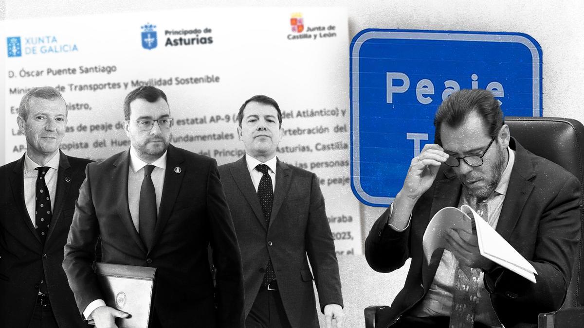 Por la izquierda, Alfonso Rueda, Adrián Barbón y Alfonso Fernández Mañueco. A la derecha, Óscar Puente