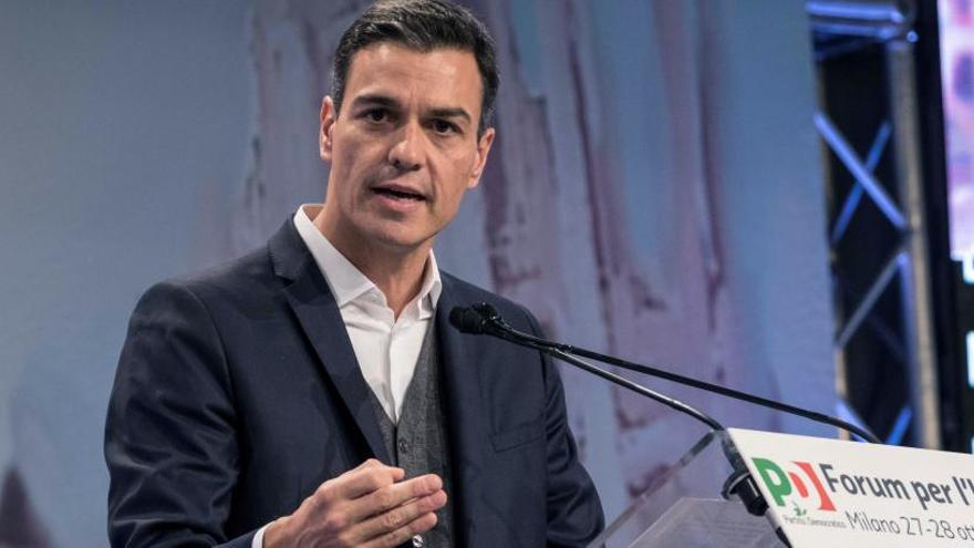 Sánchez, en un acto en Milán el pasado viernes.