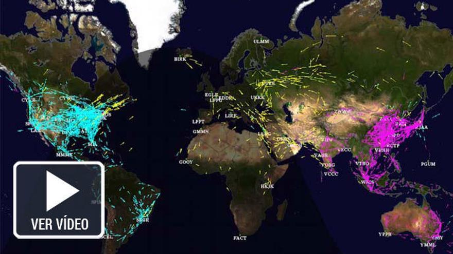 El tráfico aéreo mundial, visualizado durante 24 horas