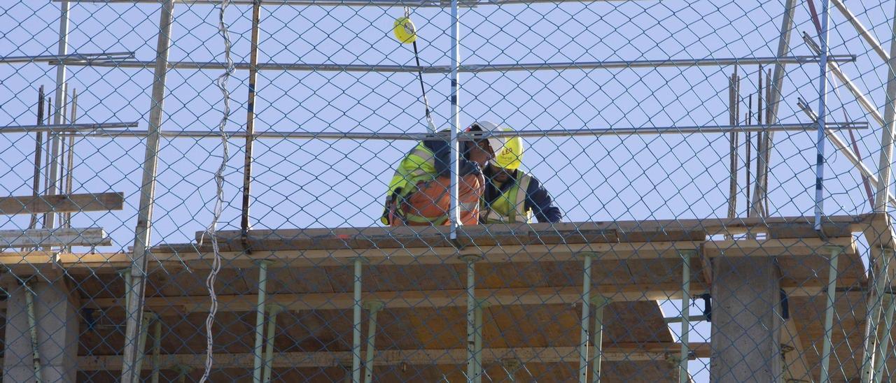 Operarios de una empresa de construcción en una obra de Alzira.