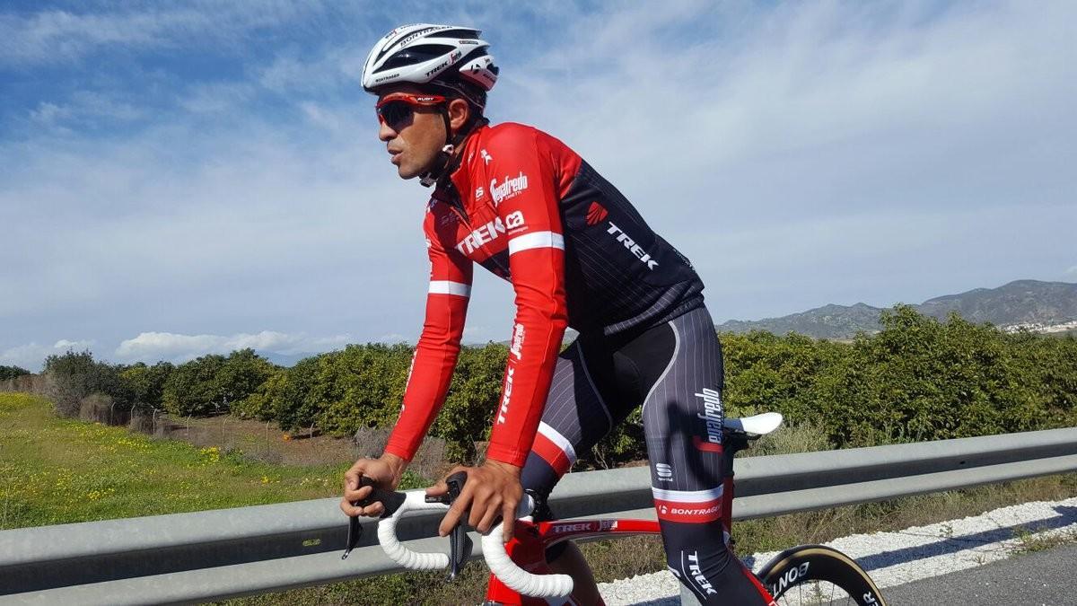 Contador, en pleno entrenamiento, este martes