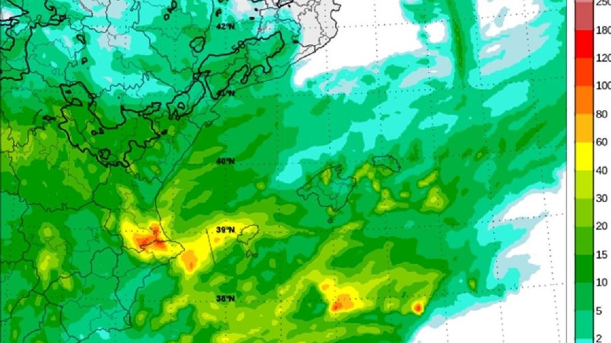 Precipitación acumulada por la Aemet en la Comunitat Valenciana para el fin de semana.