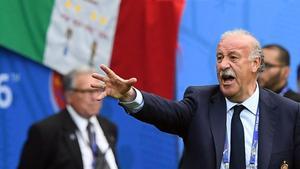 Del Bosque, durante el partido entre España e Italia del pasado lunes en el Eurocopa de Francia.