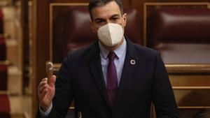 El presidente del Gobierno, Pedro Sánchez, interviene en una sesión del Congreso. 