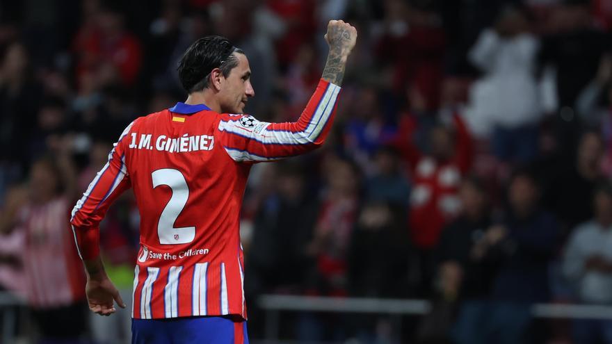 José María Giménez celebra un gol con el Atlético.