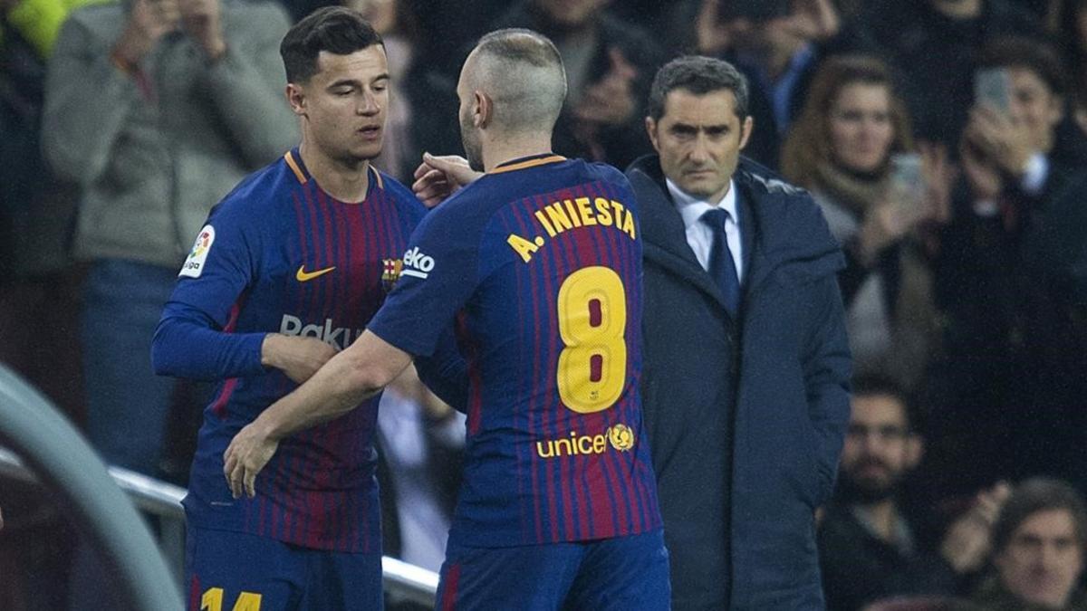 Coutinho sustituye a Iniesta en el Barça-Espanyol de la Copa del Rey.