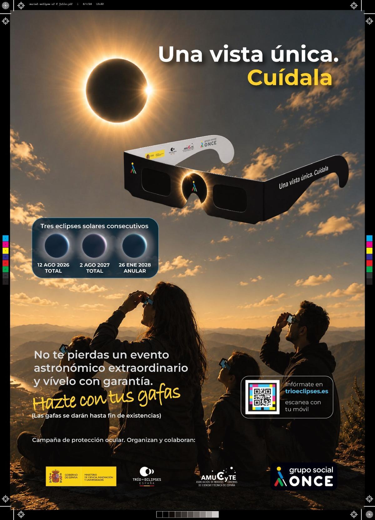 Cartel que insta a cuidar la vista durante el eclipse solar