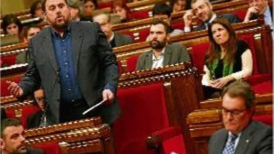 El líder d&#039;ERC, ahir, durant una intervenció al Parlament.