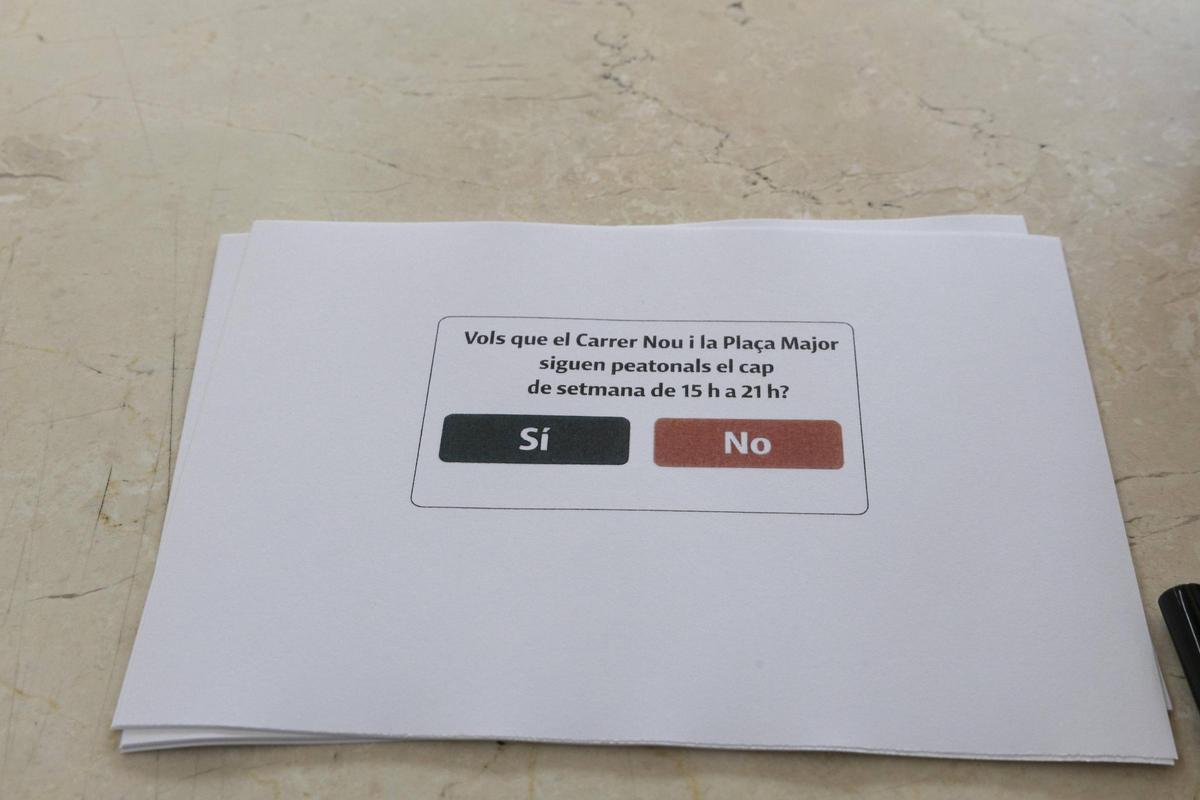 Papeletas para la votación de la peatonalización del centro histórico de Albaida en el consistorio.