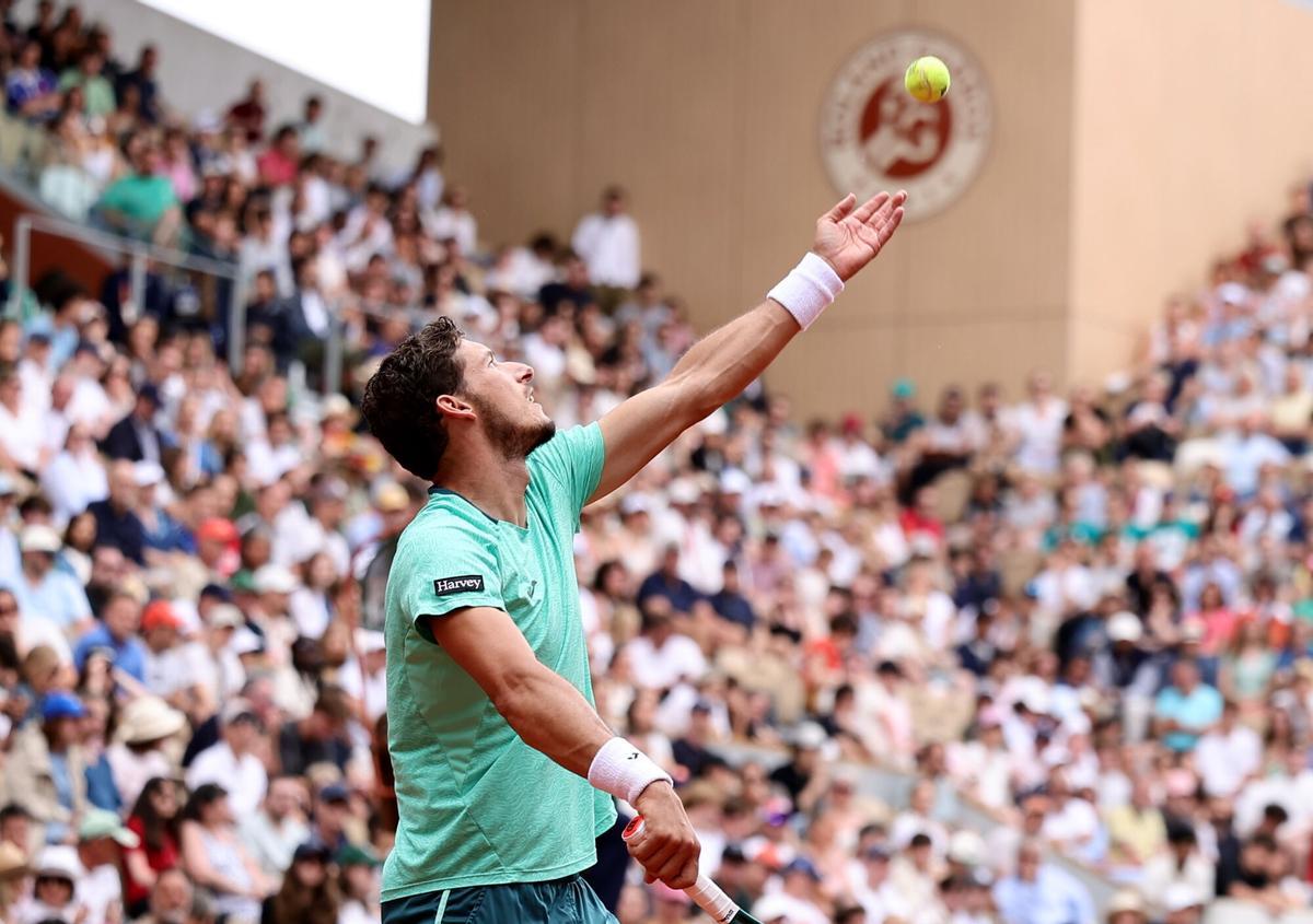 Paris (France), 31/05/2026.- Pablo Carreno Busta of Spain during his Men's 4th round match against Rafael Jodar of Spain at the French Open Grand Slam tennis tournament at Roland Garros in Paris, France, 31 May 2026. (Tenis, Abierto, Francia, España) EFE/EPA/TERESA SUAREZ