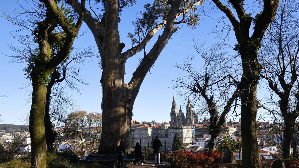 Varias personas disfrutando de las vistas desde la Alameda de Santiago