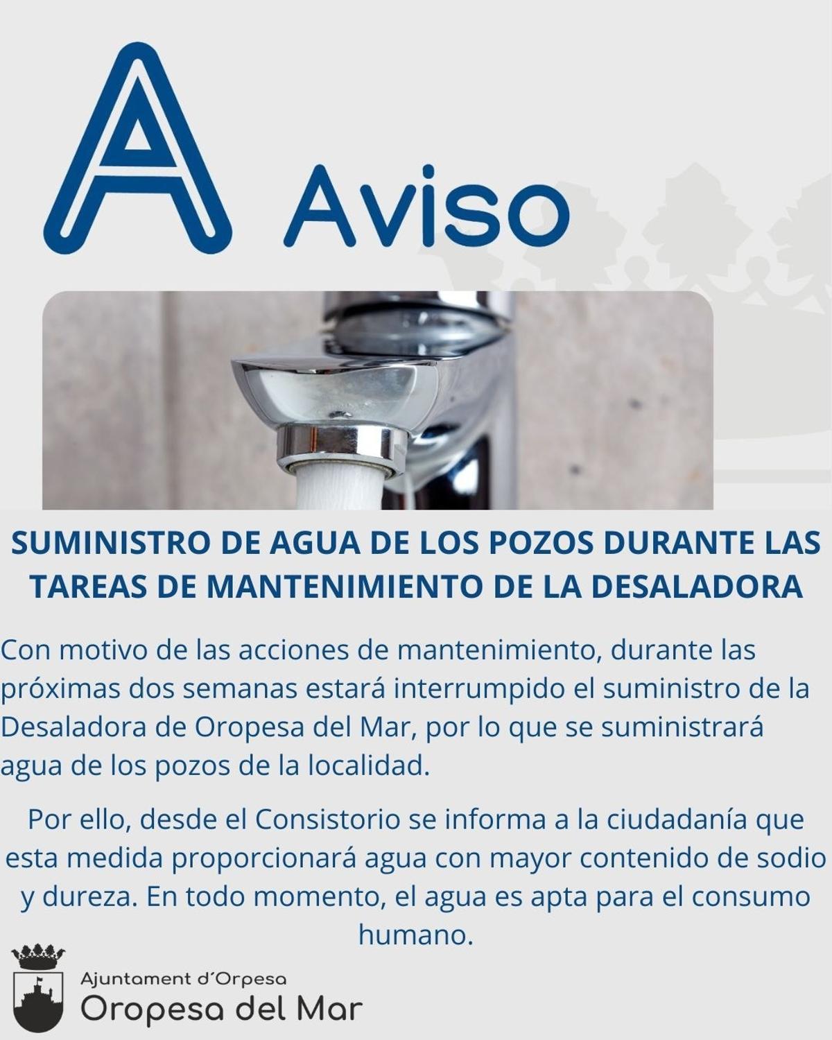 Aviso del Ayuntamiento publicado por redes sociales.