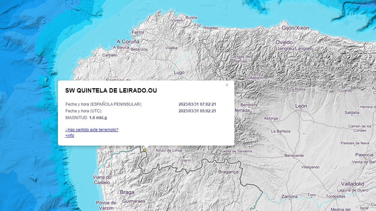 Aviso del Instituto Geográfico Nacional sobre del terremoto de Quintela de Leirado