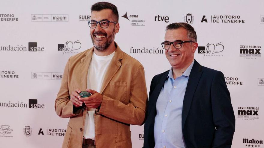 José David Santos y Antonio Fumero, este lunes, en el Auditorio de Tenerife.