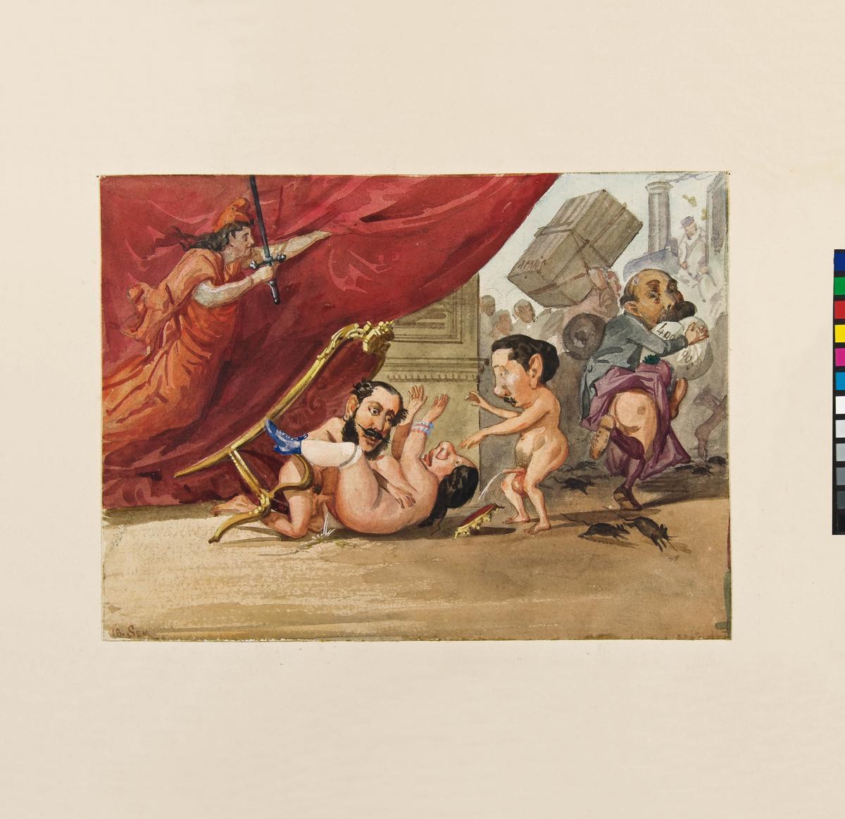 Una de las láminas de 'Los borbones en pelota' adquirida por la Biblioteca Nacional de España.