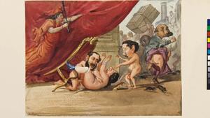 Una de las láminas de ’Los borbones en pelota’ adquirida por la Biblioteca Nacional de España.