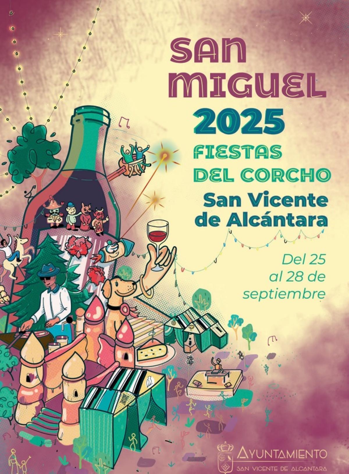 Cartel de San Miguel 2025 en San Vicente de Alcántara.