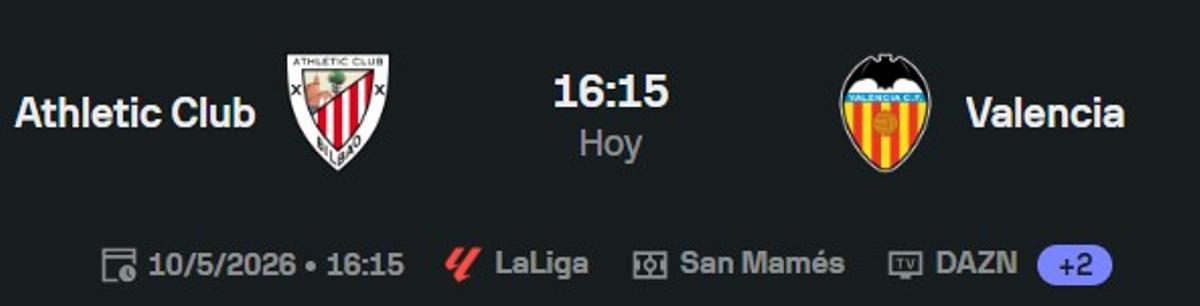 Horario de este jornada 35 para Athletic y Valencia