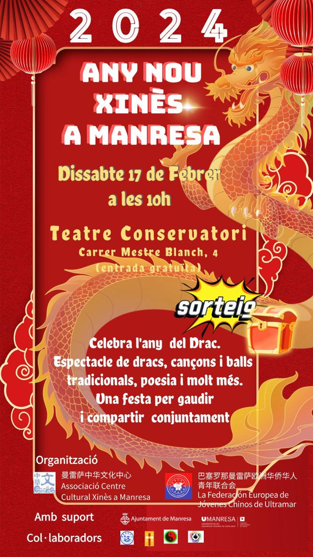 Cartell anunciador de la festa per celebrar l'any nou xinès, aquest dissabte