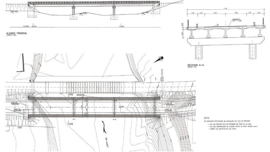 Planta y alzado del nuevo puente de Domez sobre el río Aliste.