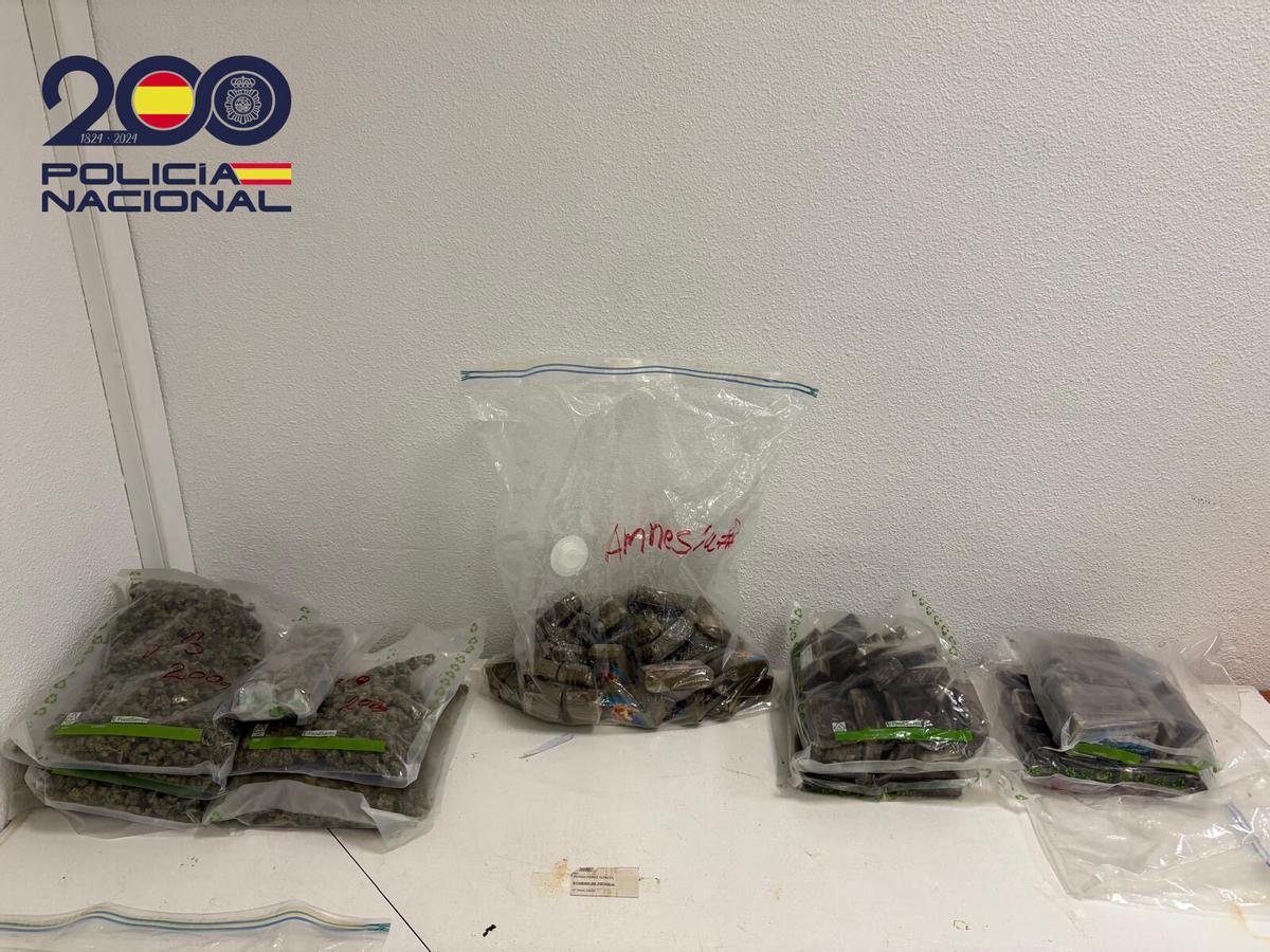 Les drogues incautades a la Jonquera per la Policia Nacional en la ruta d'autobús Barcelona-París.