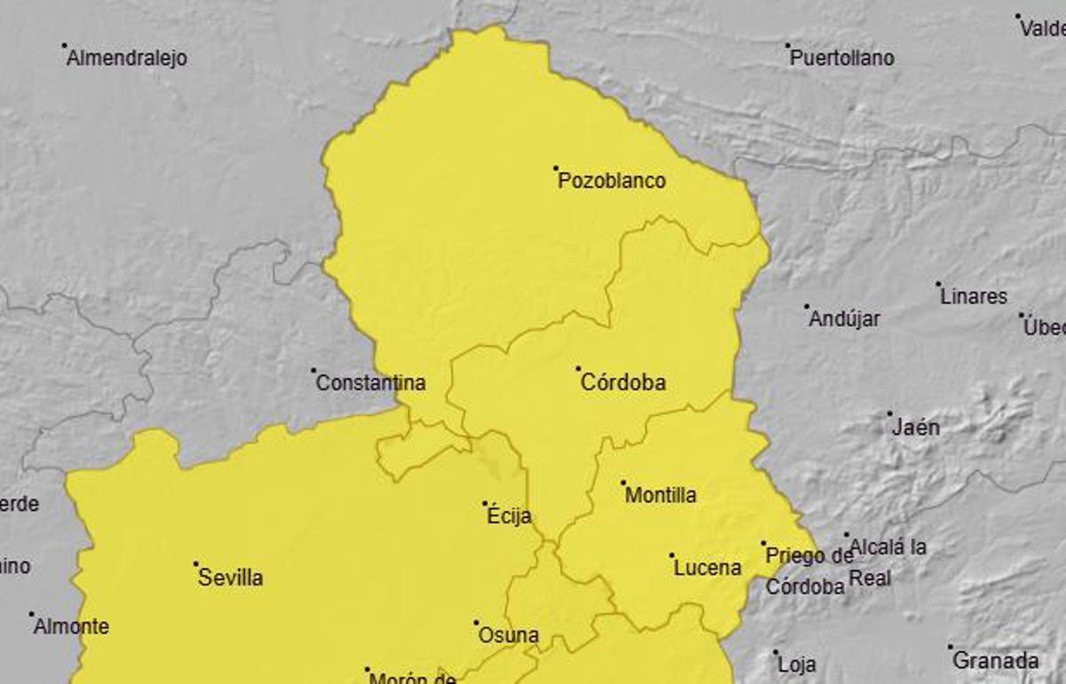 El aviso amarillo en la provincia de Córdoba.