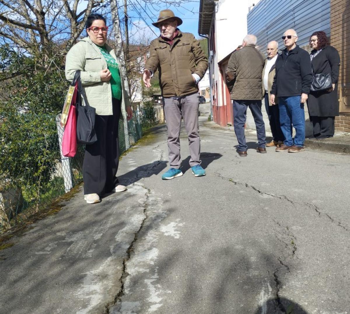 Una calle que se agrieta. También piden los vecinos que se actúe sobre el argayo que ha provocado grietas en la calzada de parte de la calle Candil.