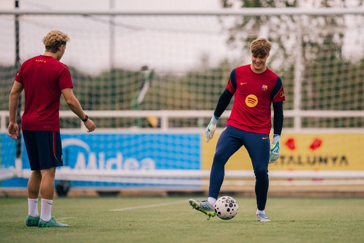 Iker Rodríguez, en un entrenamiento de pretemporada con el FC Barcelona