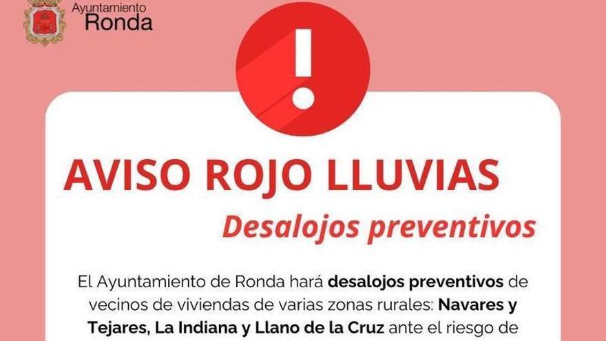 Ronda evacúa zonas rurales ante alerta de inundaciones por la borrasca Leonardo