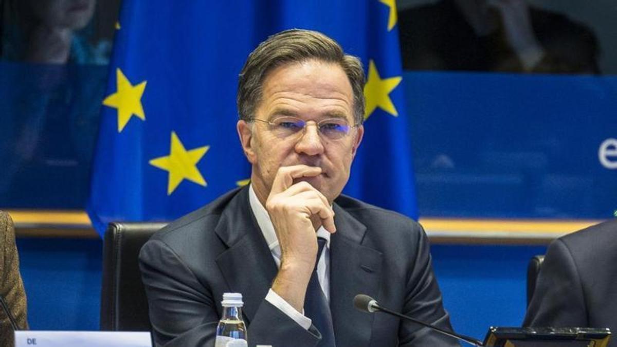 El secretario general de la OTAN, Mark Rutte, durante un encuentro con parlamentarios europeos.