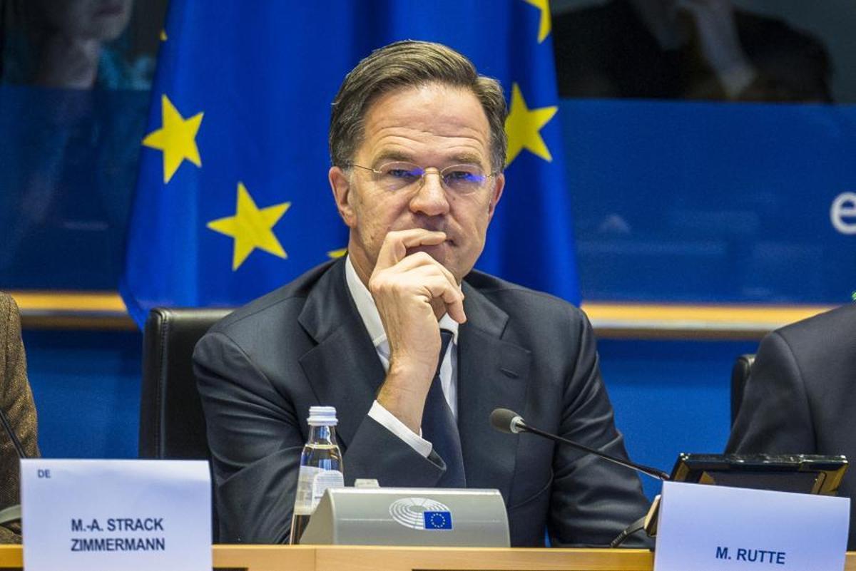 El secretario general de la OTAN, Mark Rutte, durante un encuentro con parlamentarios europeos.