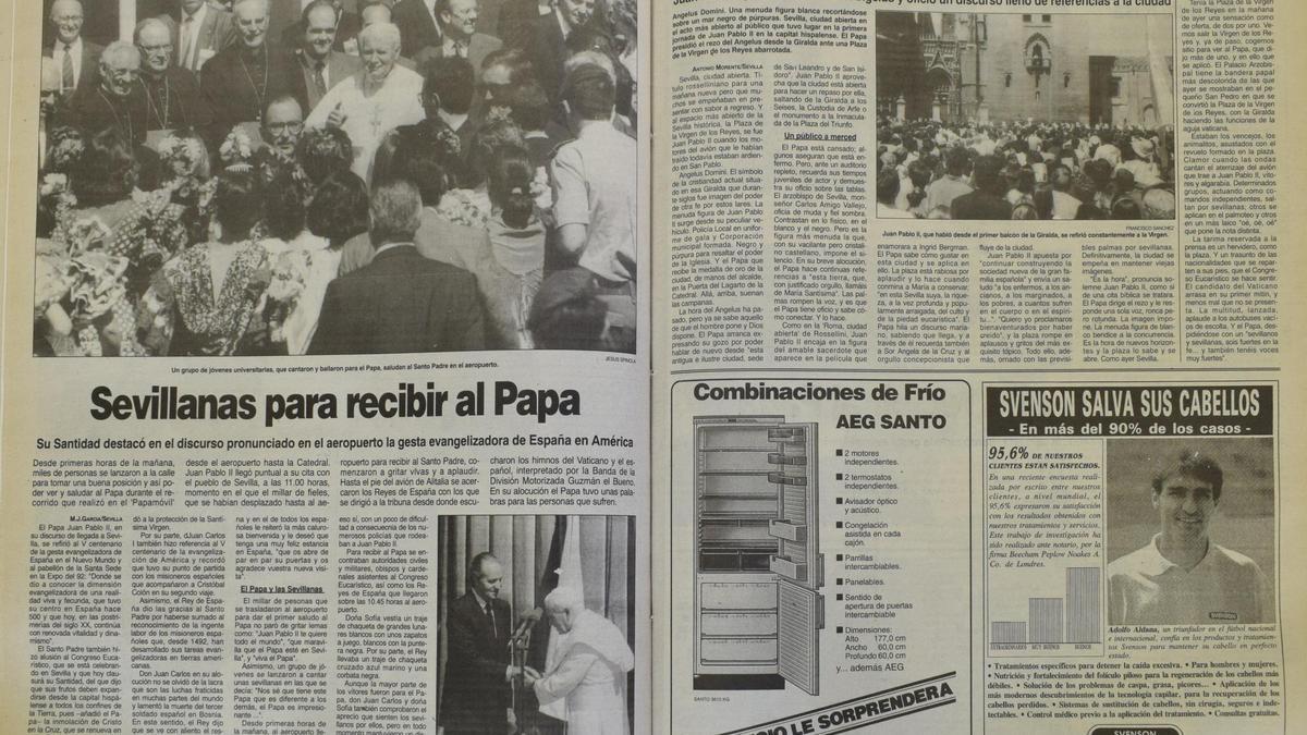 Páginas de El Correo de Andalucía de 1993 reflejando la visita del Papa