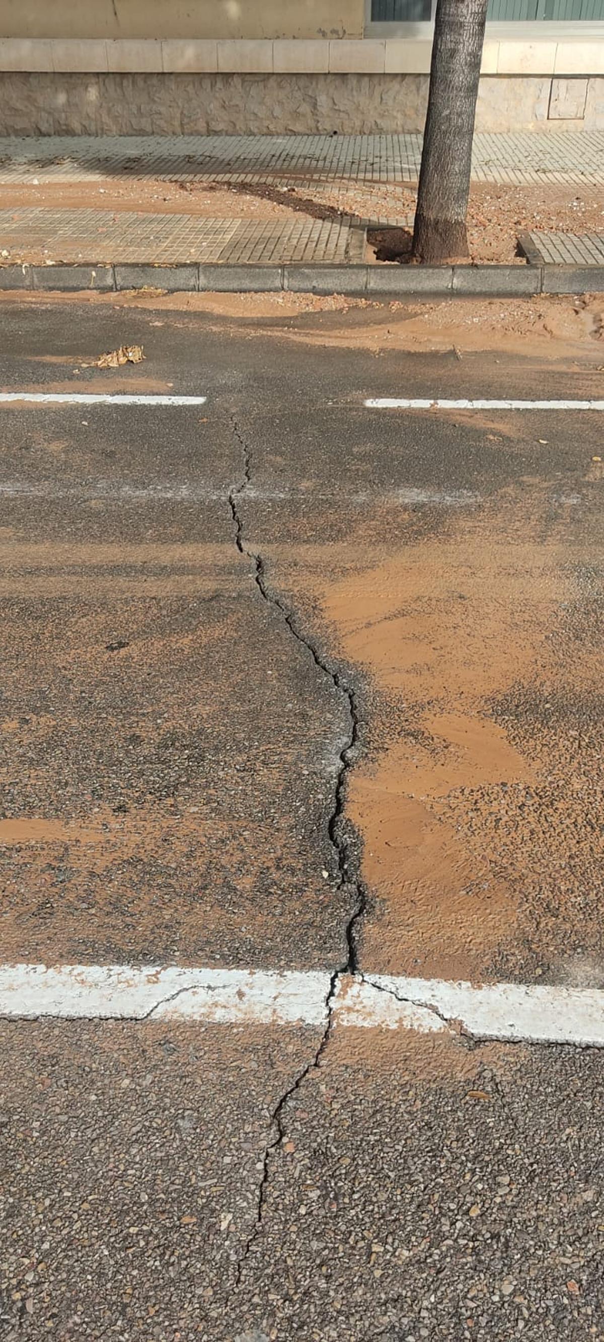 El asfalto de la avenida se ha visto afectado por la fuga de agua.