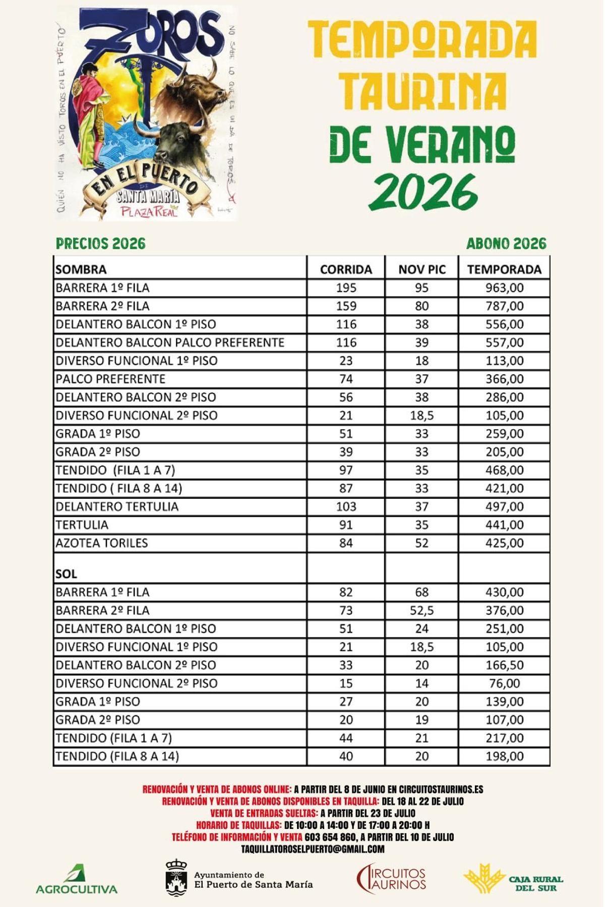 Precios de la temporada taurina de Verano 2026 en el Puerto de Santa María