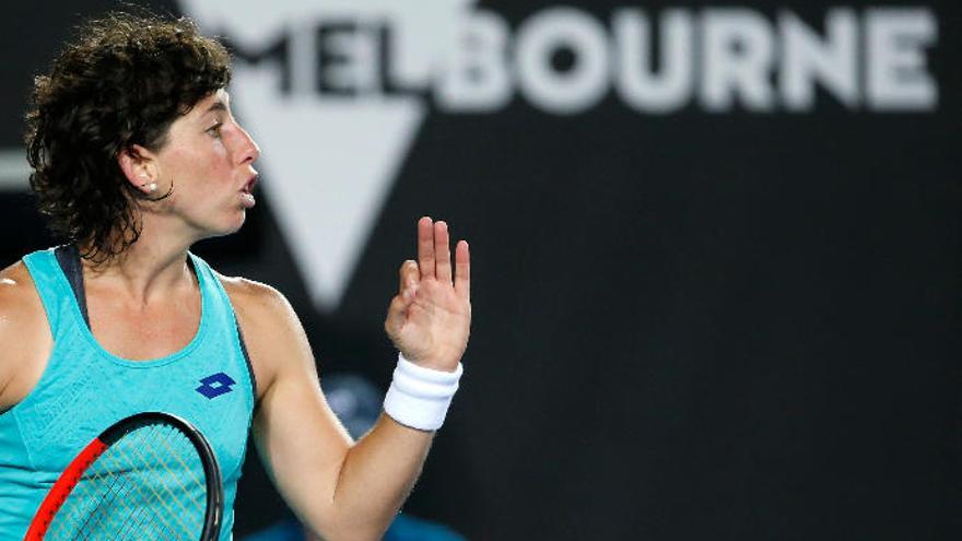 Carla Suárez, durante su partido de este miércoles contra Timea Babos.