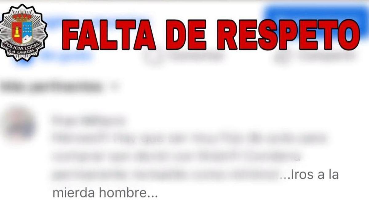 Captura difundida por la Policía de La Unión para informar de la denuncia al vecino.