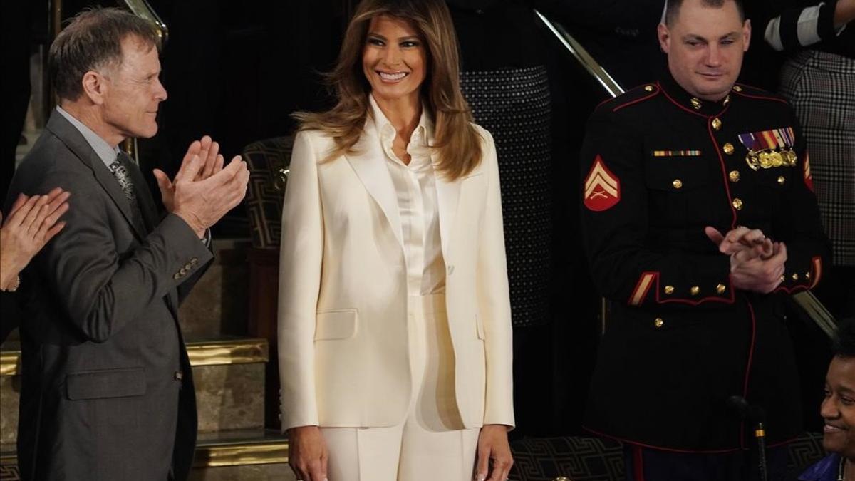 Melania Trump, a su llegada al Congreso para escuchar el discurso presidencial.