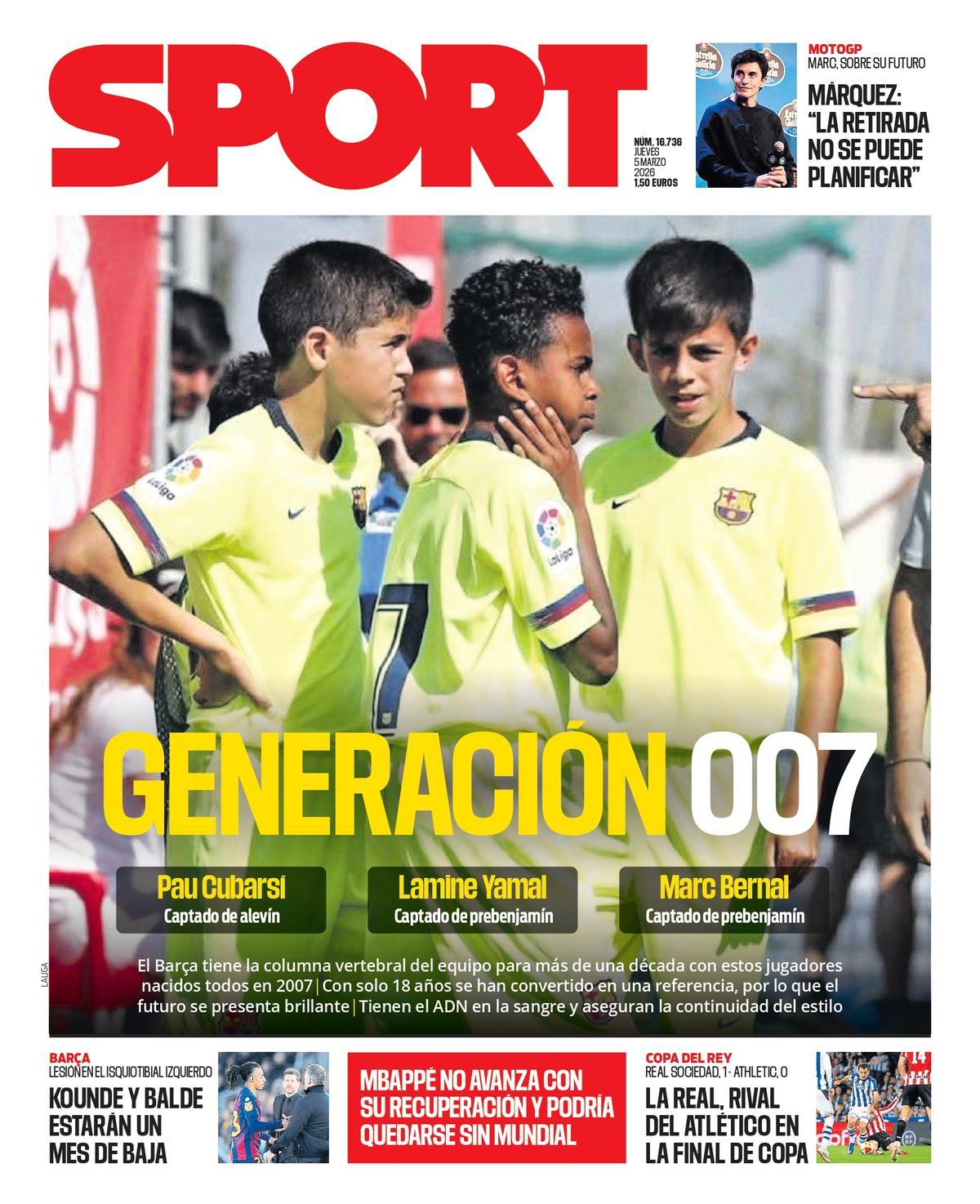 La portada de SPORT de hoy jueves, 5 de marzo de 2026