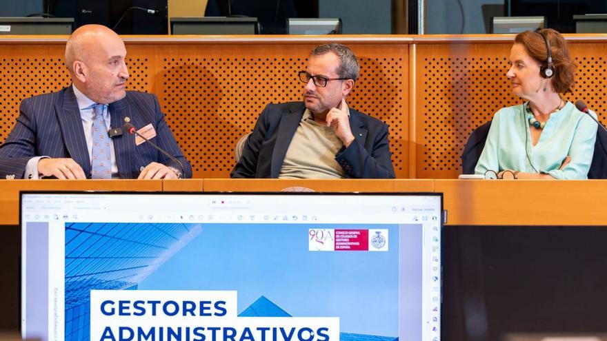 A la derecha, Fernando Jesús Santiago, y a la izquierda, Amaryllis Verhoeven, durante la reunión en Bruselas. | | LP/DLP