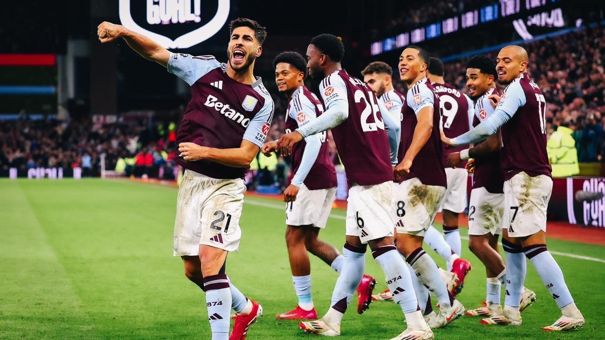 Marco Asensio celebra su segundo gol, el que le daba el triunfo al Aston Villa