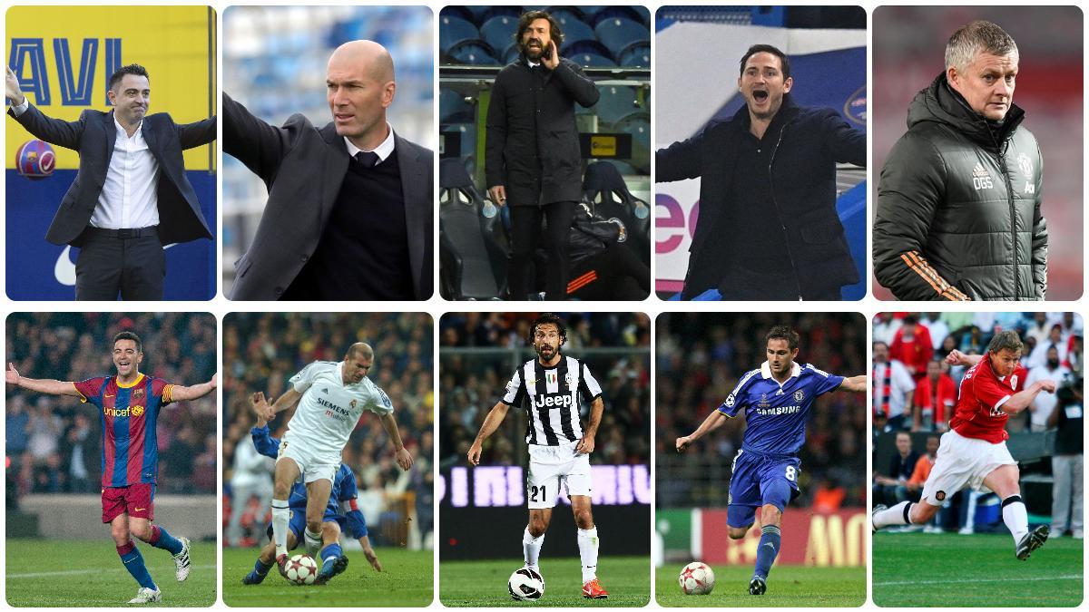 Xavi, Zidane, Pirlo, Lampard y Solskjaer son o han sido entrenadores de los equipos de su vida