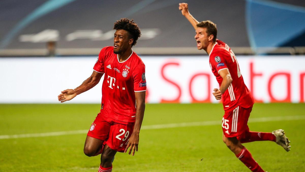 Coman celebra el gol del Bayern ante el PSG que dio la Champions al equipo alemán en 2020