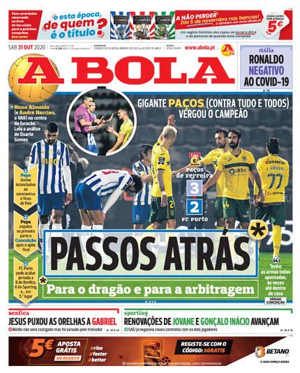 Portada A BOLA sábado 31 octubre 2020