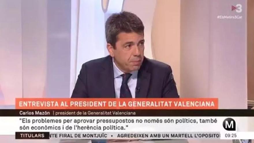 Polémica en una entrevista de Mazón en TV3: &quot;Le pediría respeto por nuestro Estatuto; somos Comunitat Valenciana&quot;