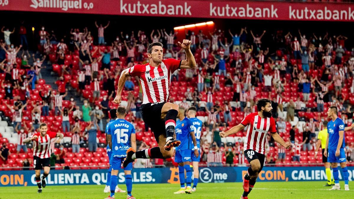 Vivian celebra con rabia el primer gol del Athletic de Bilbao ante el Mallorca.