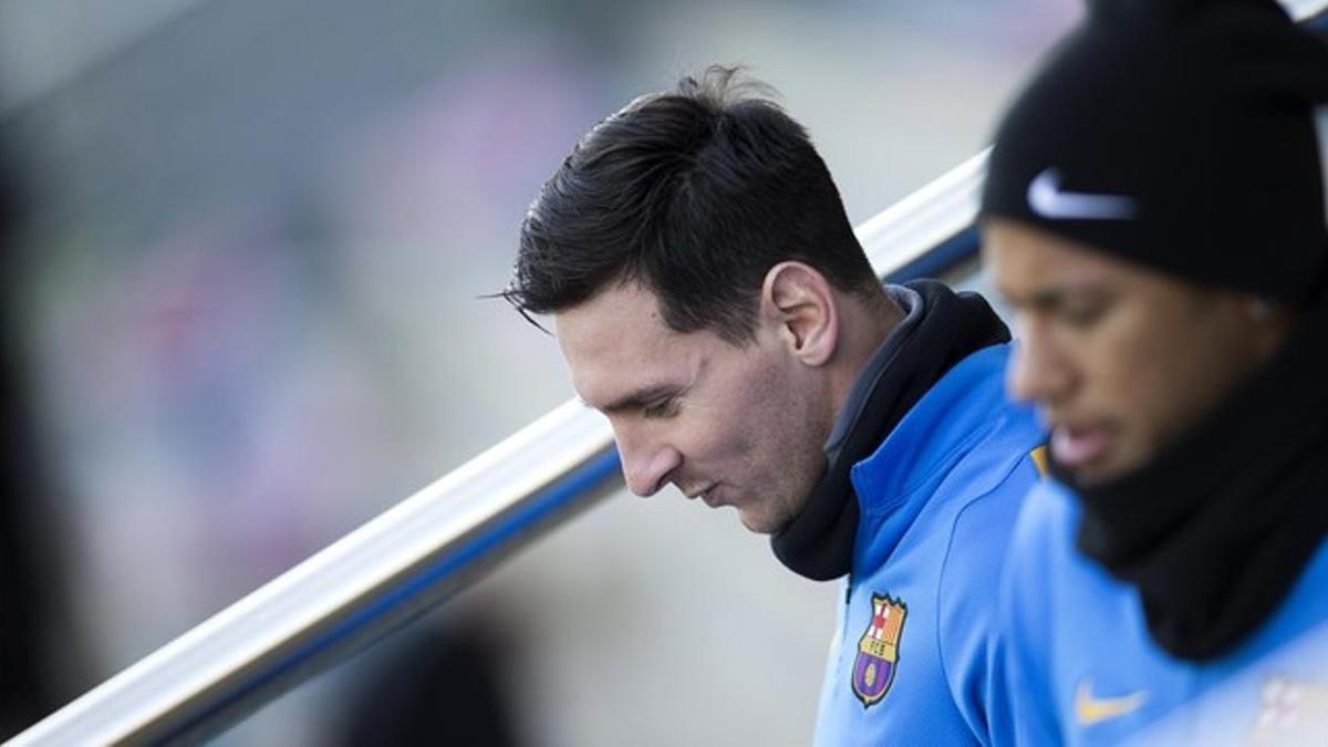 Messi y Neymar, en un entrenamiento.