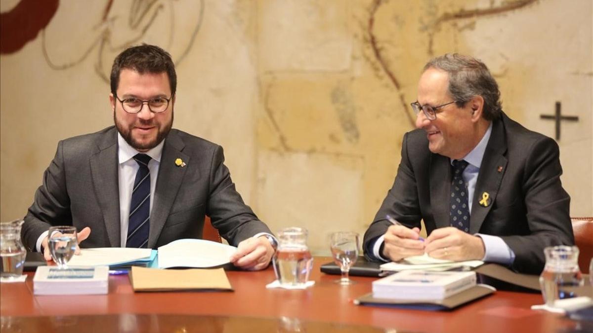 Pere Aragonès y Quim Torra, en la reunión del Govern