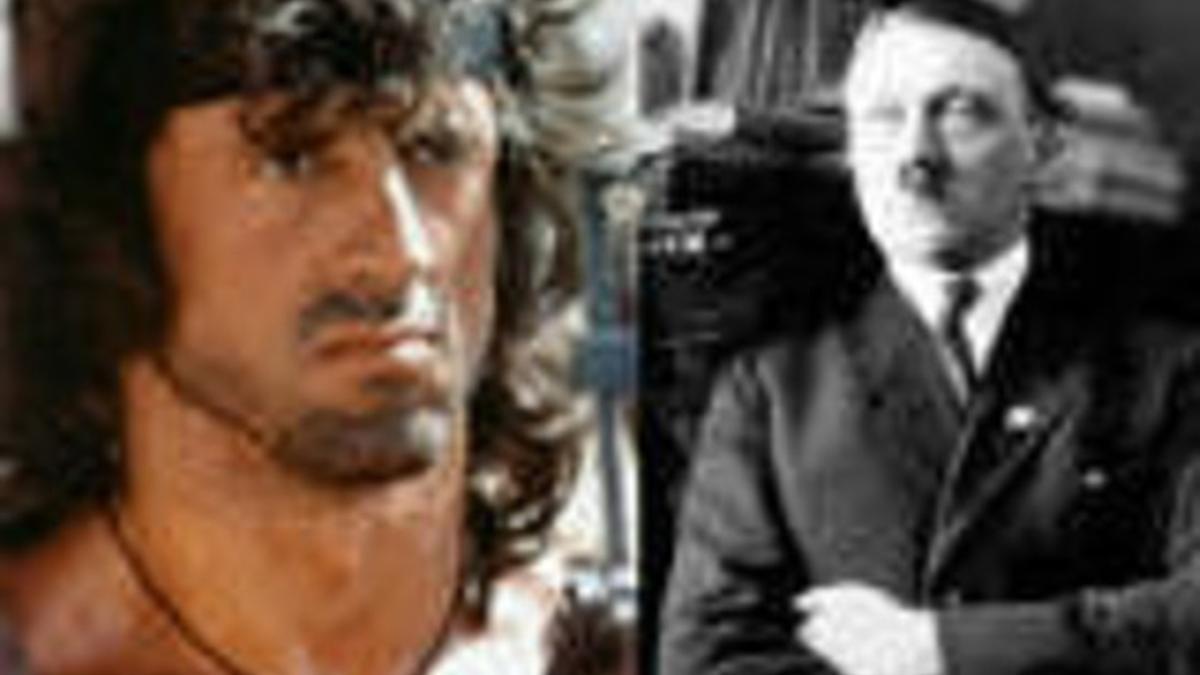El protagonista de la serie 'Rambo' y Adolf Hitler, con 36 años, posando con sus libros en su primer apartamento de Múnich.