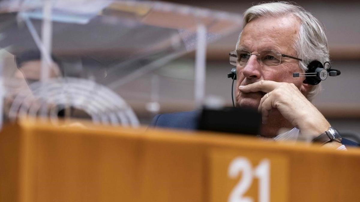 El negociador jefe de la UE, Michel Barnier, durante el pleno de este miércoles de la Eurocámara.