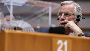 El negociador jefe de la UE, Michel Barnier, durante el pleno de este miércoles de la Eurocámara. 